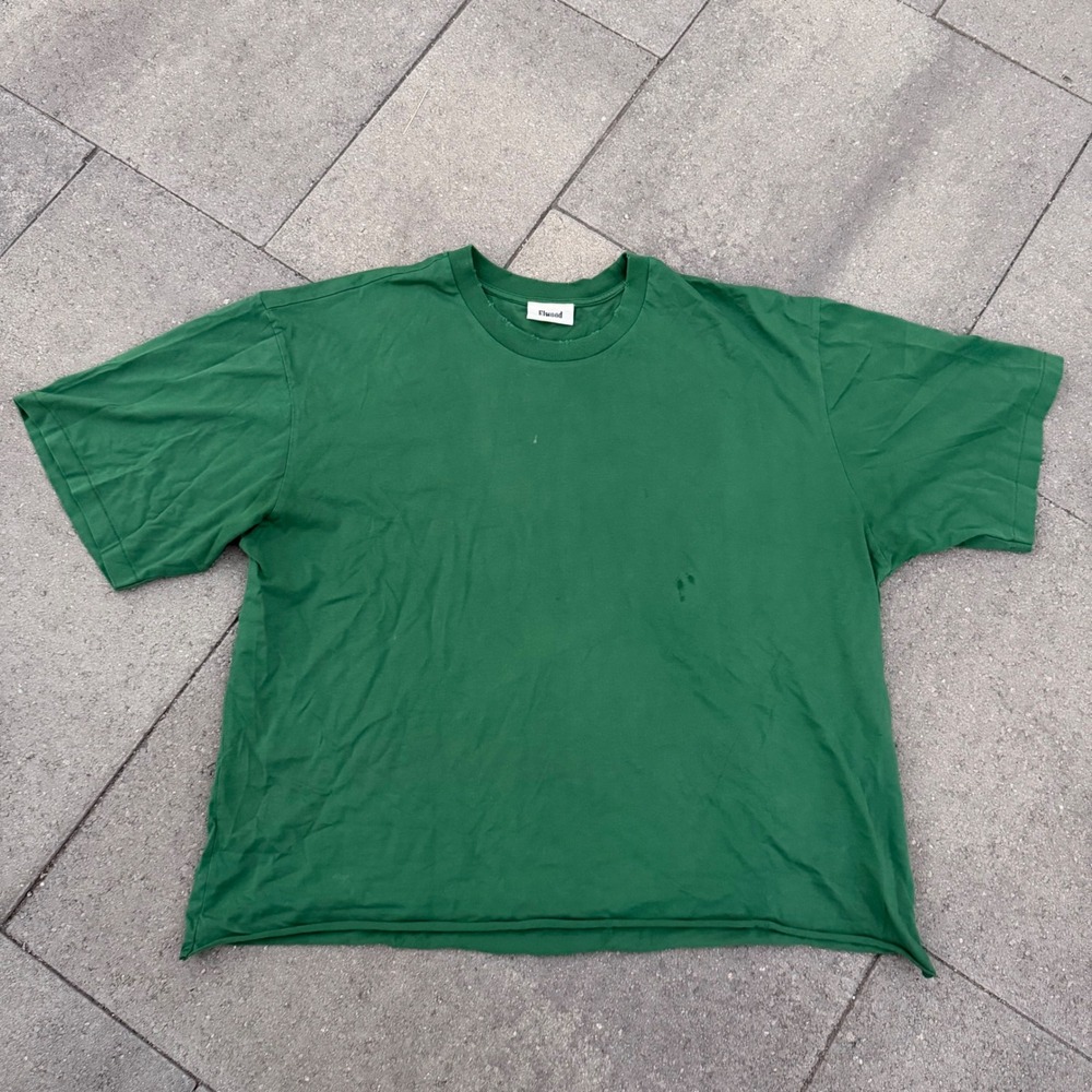 Elwood Mens Boxy Distressed Short Sleeve T-Shirt Green Raw Hem Size XL